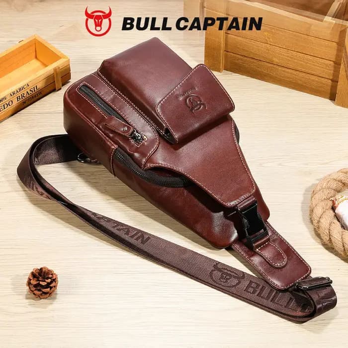 Sac à dos bandoulière en cuir véritable BULLCAPTAIN pour homme