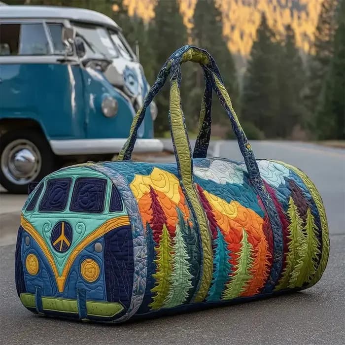 Sac de voyage matelassé en polyester style bohème hippie avec imprimé champignons et grenouilles pour week-end et voyage léger