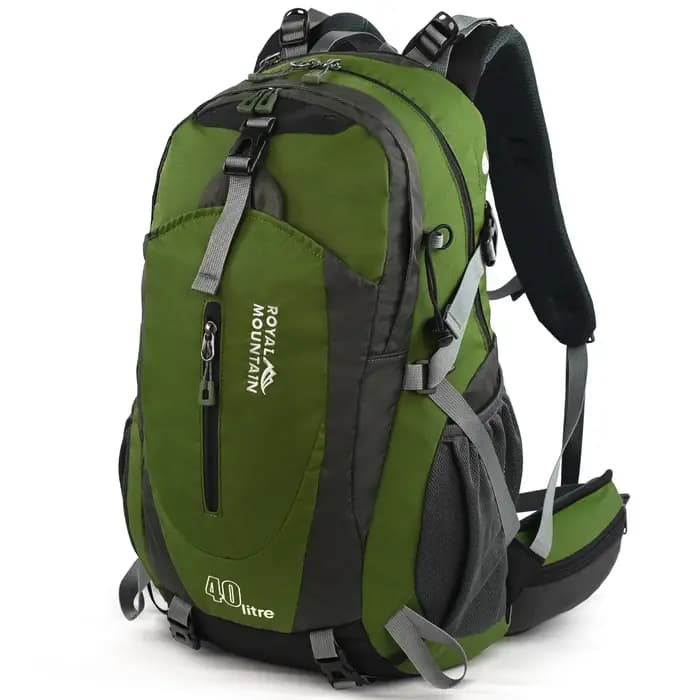 Sac à dos de randonnée en nylon résistant à l'eau 36-55L avec système de transport physiologique et poche ouverte pour marche en plein air