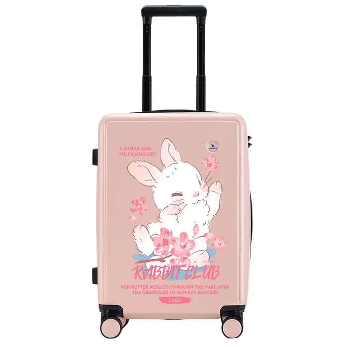 Ensemble de 1 valise à roulettes mignonne motif lapin fleur de cerisier, grande capacité, bagage léger, adapté pour l'embarquement, les voyages, l'école, les sorties en plein air et les enfants