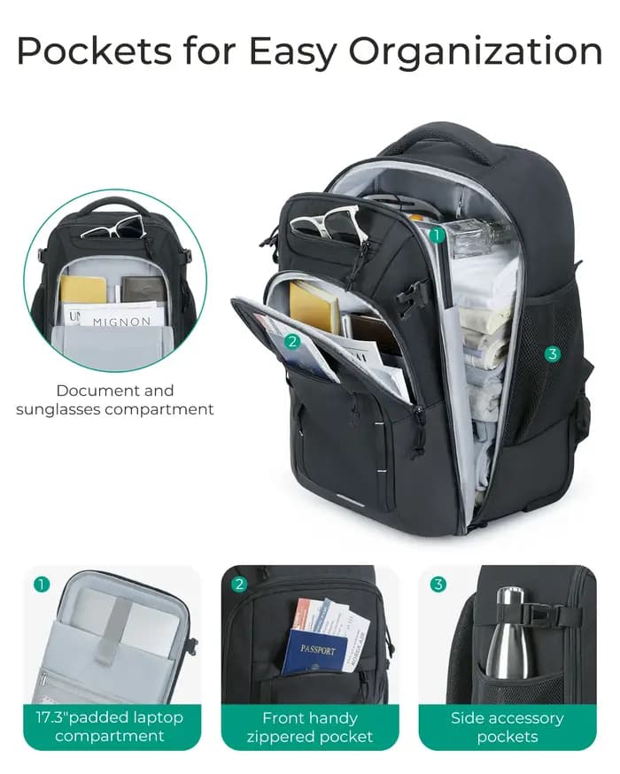 BAGSMART Sac à dos roulant pour ordinateur portable 17 pouces résistant à l'eau grande capacité 40L