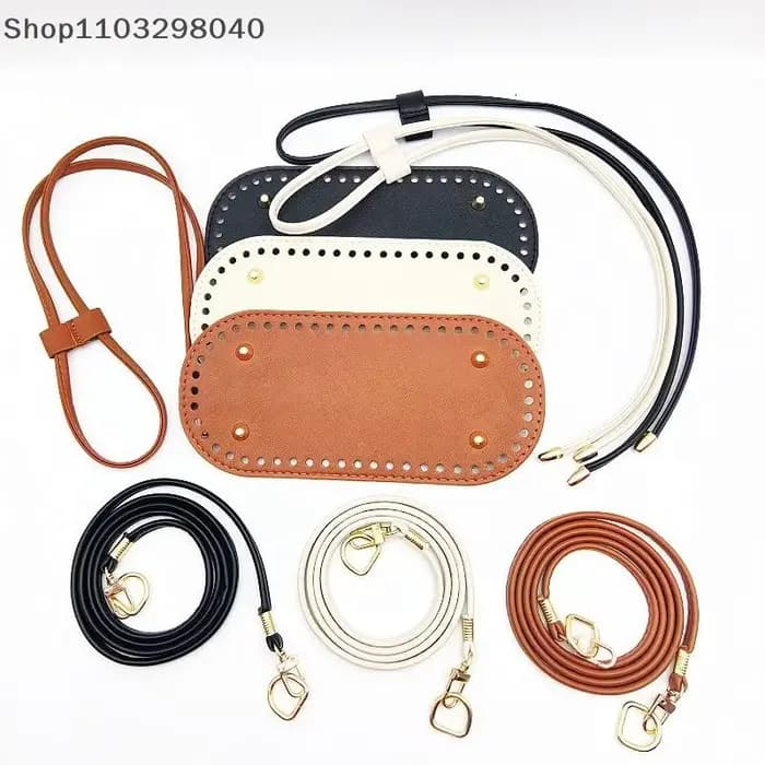 Lot de 3 sacs tissés au crochet ronds en cuir PU pour bricolage avec base inférieure durable de couleur unie – Accessoires de sac à cordon faits à la main