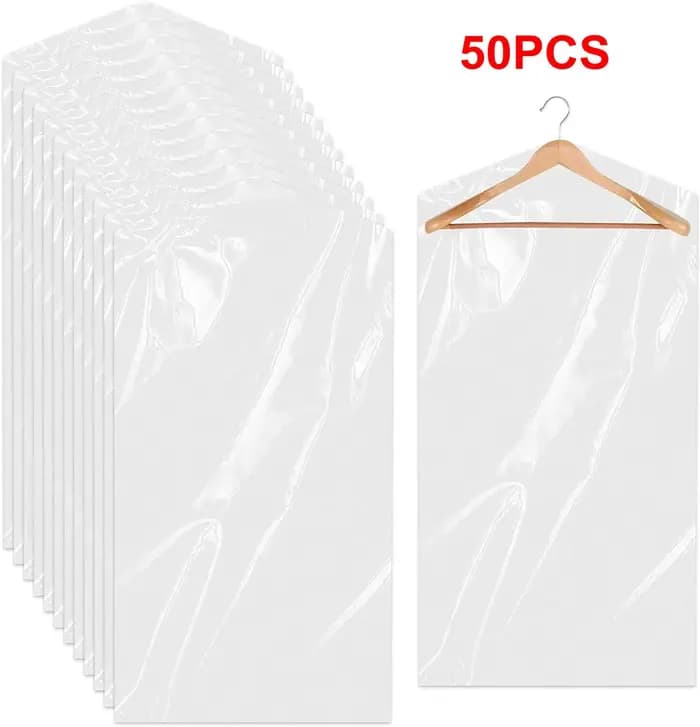 50 pièces de housses de protection transparentes en plastique pour vêtements