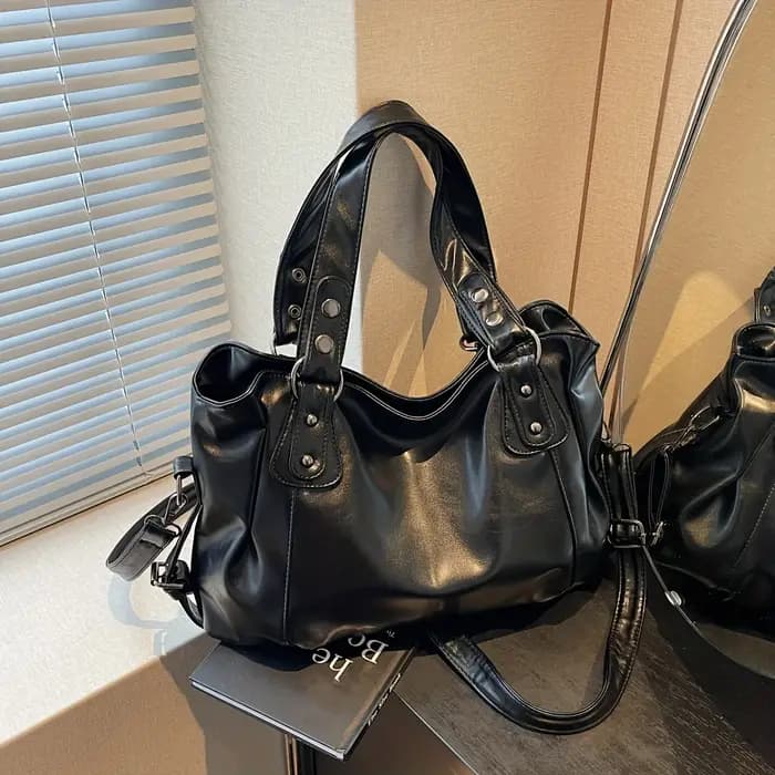 Sac à main en cuir vintage de grande capacité avec fermeture à glissière, fourre-tout à bandoulière,