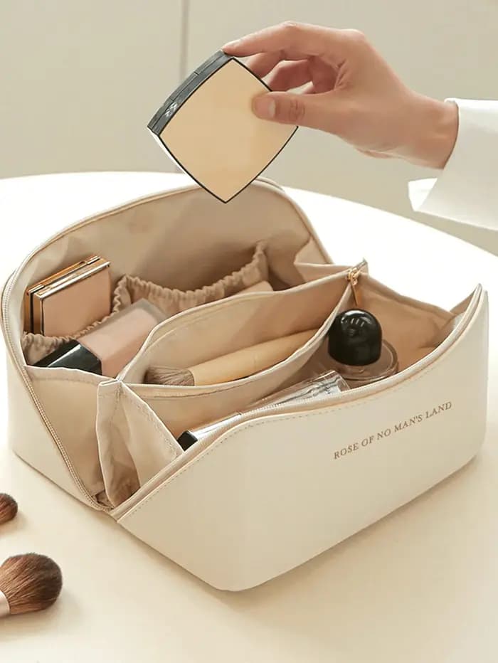 Grand sac à cosmétiques de voyage pour femmes, organisateur de maquillage en cuir, trousse de toilet