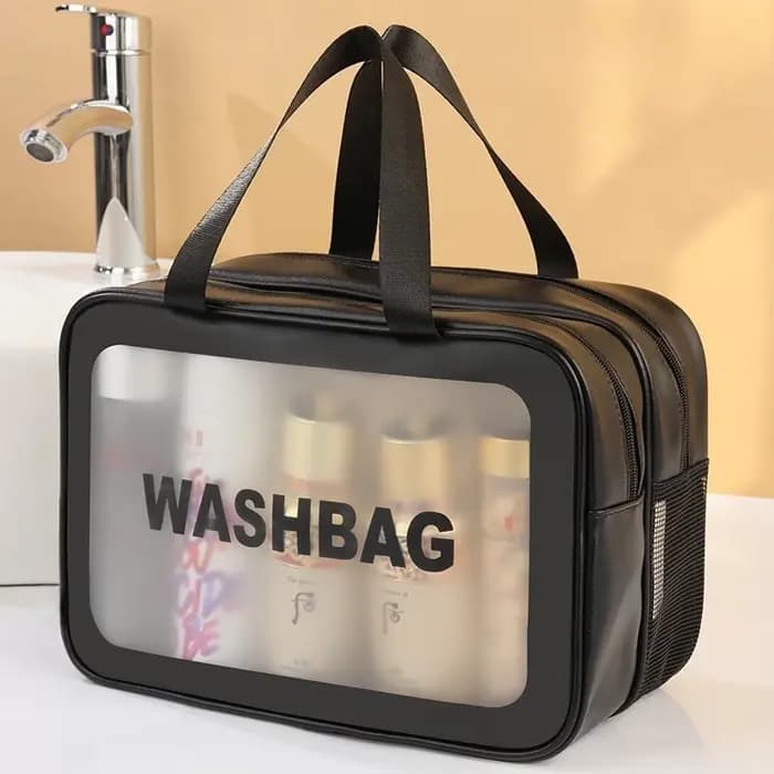 Trousse de Toilette Grande Capacité Imperméable en PU Givré Double Couche Séparation Humide/Sèche pour Voyage