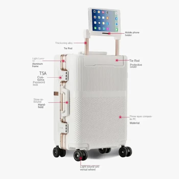 Valise de voyage avec cadre en aluminium doré, valise à main de 20 pouces, chariot PC épais et Durable avec roue de frein de 20 à 28 pouces