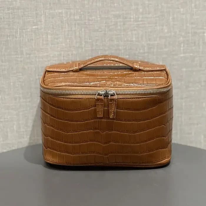Trousse de maquillage en cuir de vache de première couche à motif Crocodile