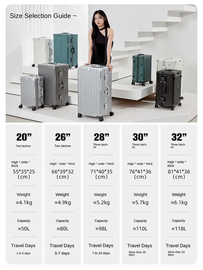Valise de 32 pouces, grande capacité, PC épais, cadre en aluminium, valise de voyage, sac d'habitacle de 20 pouces avec porte-gobelet