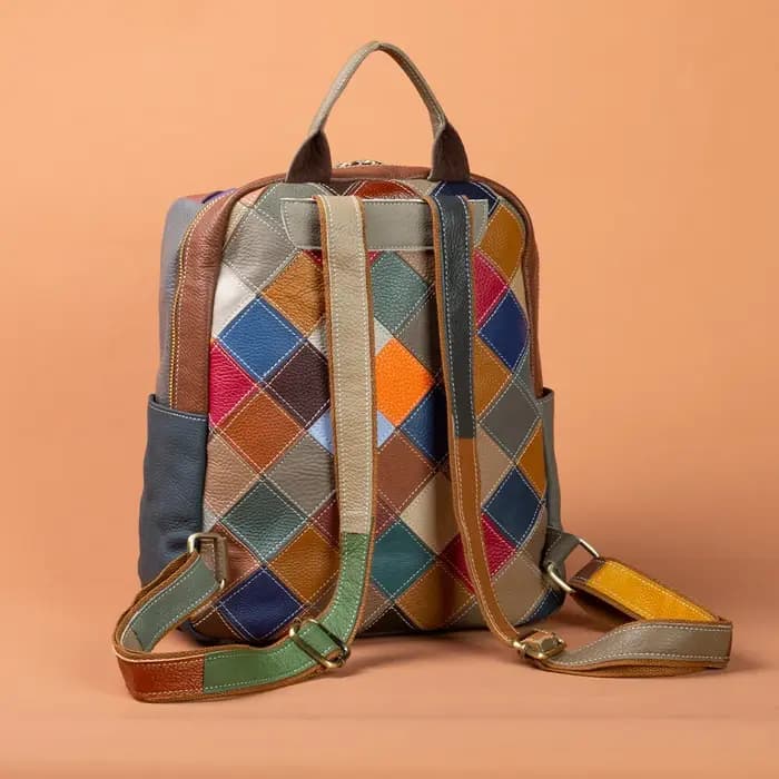 Patchwork en cuir véritable sac à dos femme Vintage véritable cuir de vache sacs à bandoulière mode