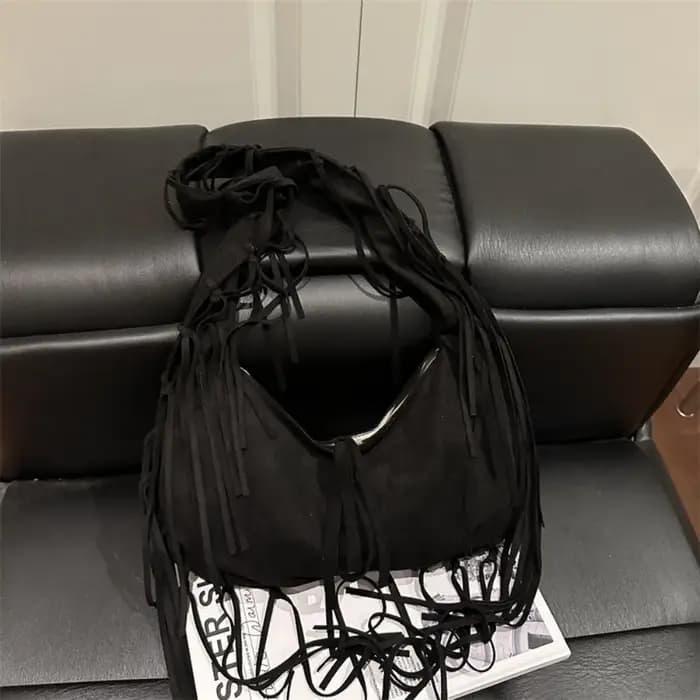 Sac à bandoulière à pompon de Style occidental, en cuir Nubuck PU, sac de grande capacité en Polyest