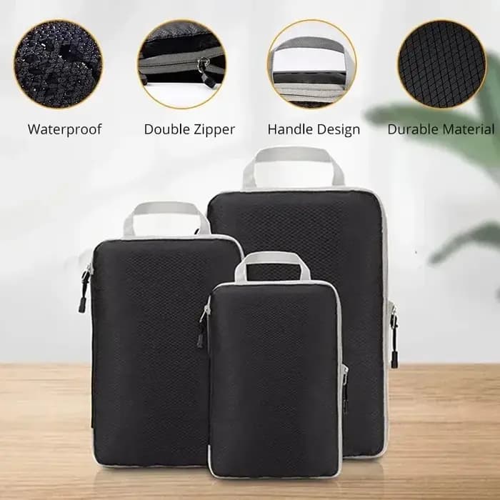 Sac de rangement de voyage compressible noir/bleu/gris