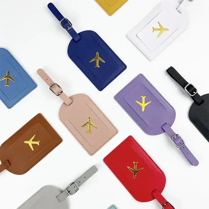 Étiquettes de bagage colorées en cuir Pu pour femmes et hommes
