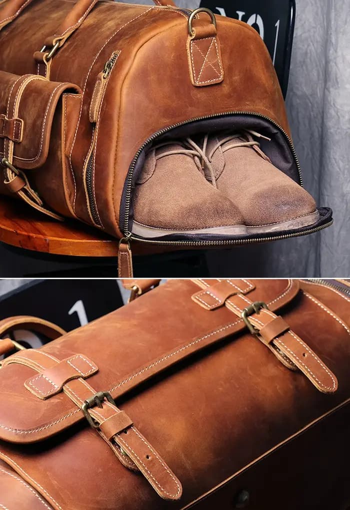 MUNUKI Vintage Crazy Horse sac de voyage en cuir véritable grand sac à bagages hommes sac de sport