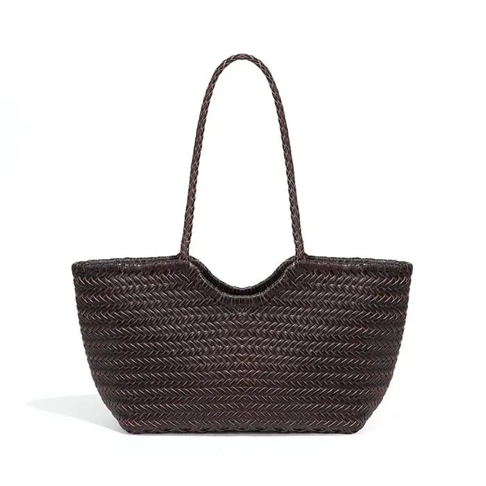 Sac fourre-tout vintage en cuir véritable tissé à la main, nouveau sac à bandoulière en cuir de vach