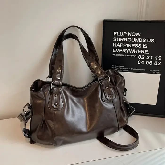 Sac fourre-tout en cuir vintage pour femmes, sac à bandoulière rétro grande capacité, sac à main pol