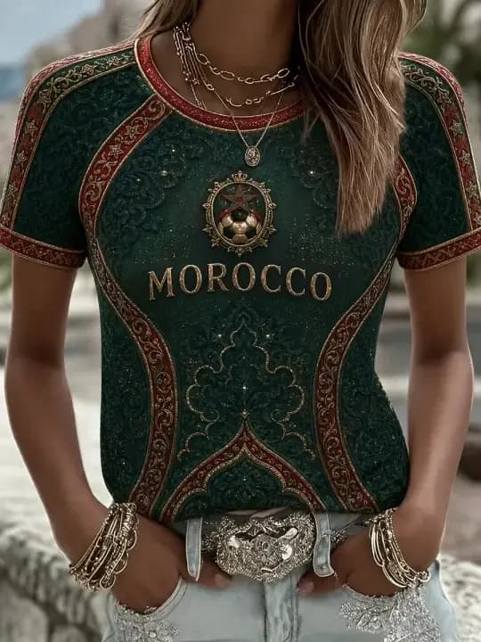 T-shirt de supporter de football du Maroc à manches courtes