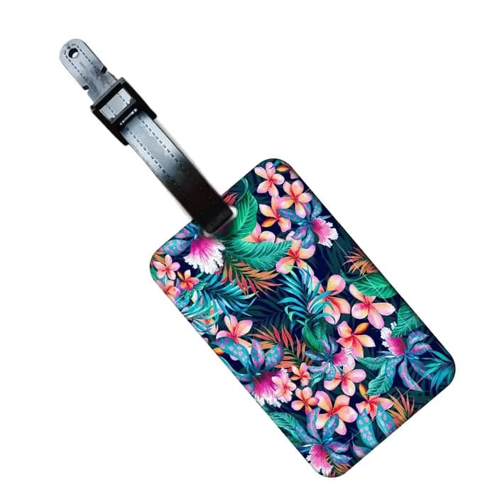 Étiquette de bagage motif fleurs et plantes, plume, pour valise et sac à dos, anti-perte, porte-cart