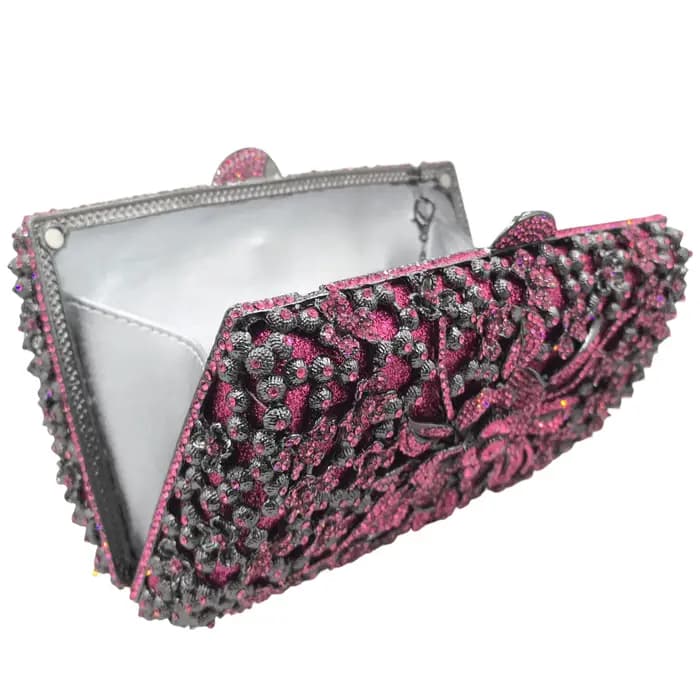 Pochette de Soirée Fuchsia FGG en Strass pour Femme