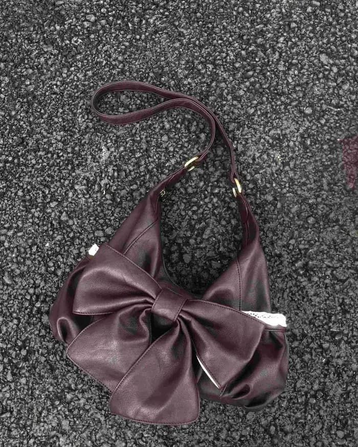 Sac fourre-tout coréen rétro en dentelle avec nœud pour femmes, sac à bandoulière marron en cuir sou