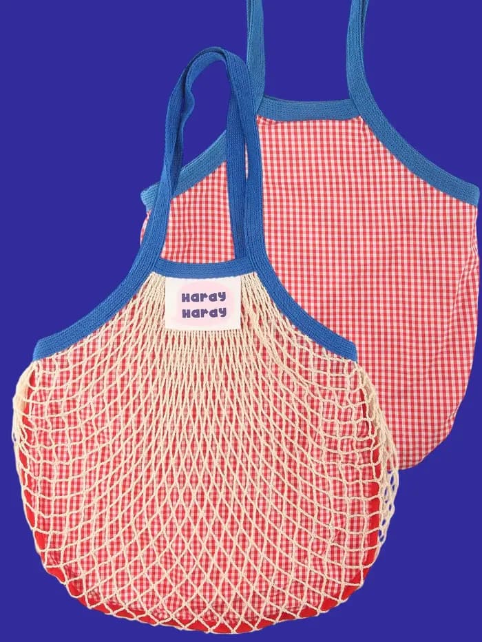 Sac en filet de coton réutilisable personnalisé avec nom, sac de courses en filet, sacs de rangement