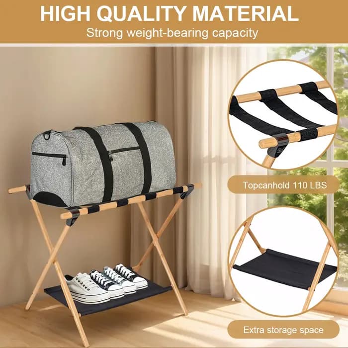 Support de Valise Portable en Bambou Pliable pour Chambre d'Hôtel