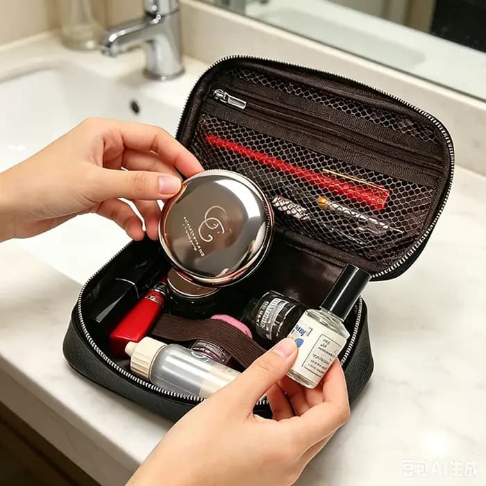 Trousse de Toilette de Voyage en Cuir de Vachette Grande Capacité Personnalisable avec Nom