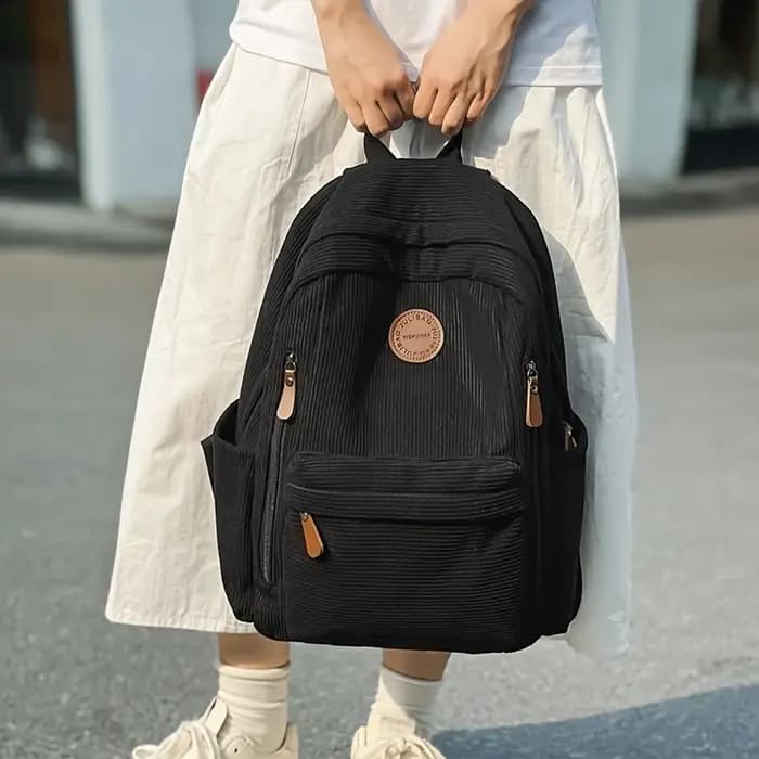 Sac à dos en velours côtelé vert olive pour femme