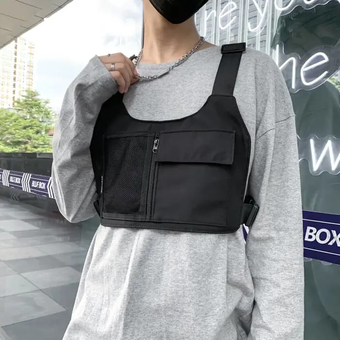 Sac de poitrine unisexe en nylon noir