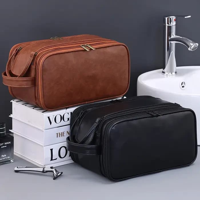 Trousse de toilette de voyage en PU multi-poches pour femmes et hommes