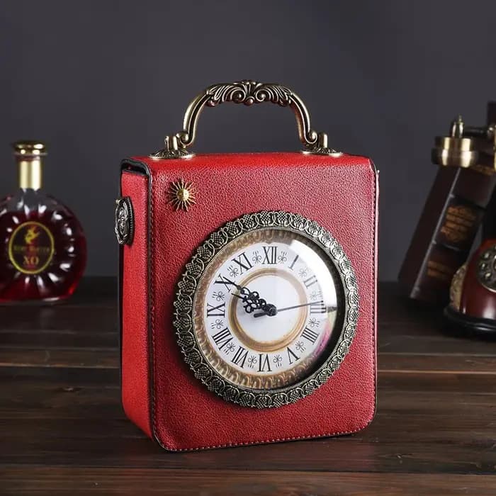 Le nouveau sac créatif pour femme est un sac à bandoulière rétro à main avec une véritable horloge et un petit sac carré brodé