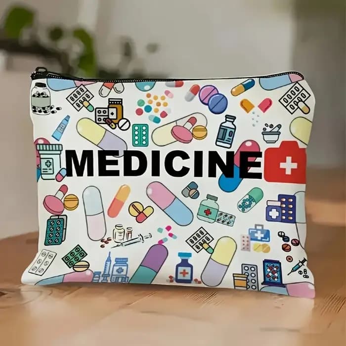Sac de voyage cosmétique sur le thème des médicaments-organisateur de maquillage pliable à fermeture éclair