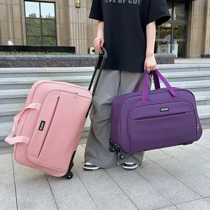 Sac de voyage avec poignée et roulettes, bagage pliable de grande capacité, adapté aux voyages, aux vacances et aux trajets quotidiens.