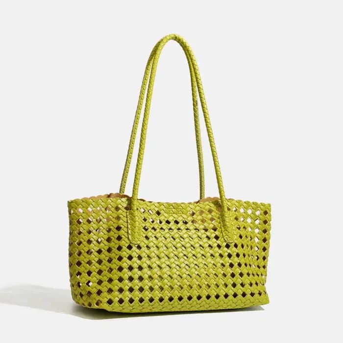 Sac fourre-tout tissé vert citron avec pochette