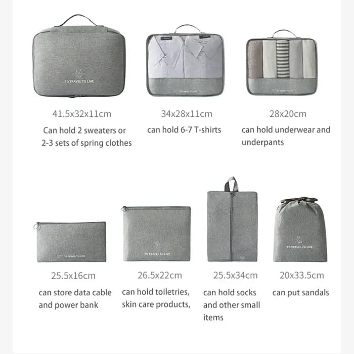 Kit de valise de rangement pour vêtements, ensemble de sac de voyage, sous-vêtements, chaussettes, chaussures, ensembles de bagages, accessoires de voyage, 7 pièces