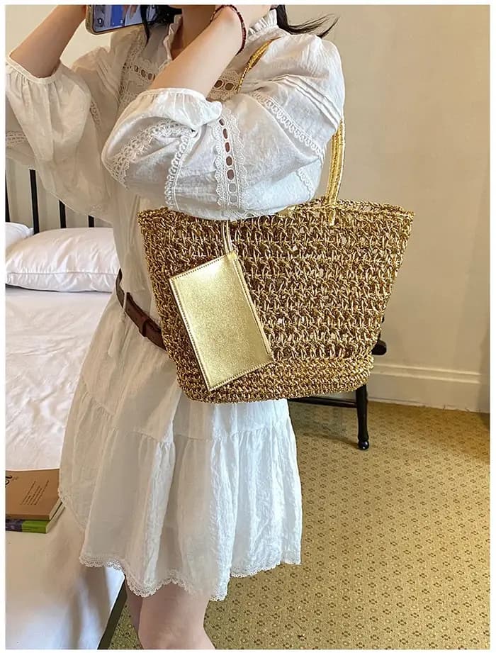 Sac fourre-tout en paille crocheté à la main