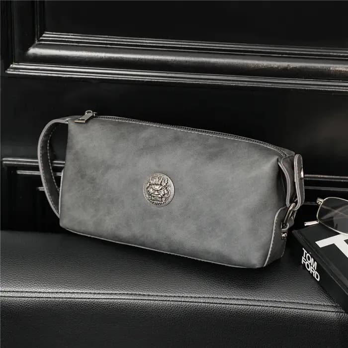 Pochette Homme Tête de Dragon – Sacoche Décontractée en Cuir PU Souple pour Hommes