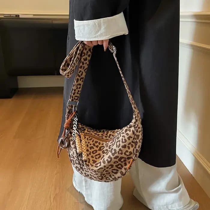 Nouveau sac bandoulière en toile imprimé léopard pour femme
