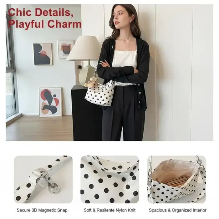 Sac fourre-tout tendance à pois pour femmes