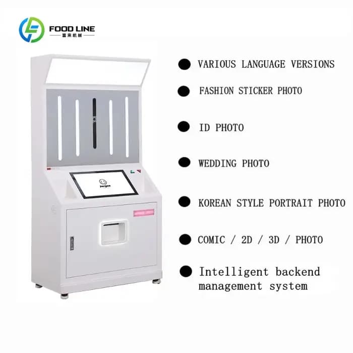 Borne photo automatique robotisée personnalisée avec imprimante instantanée pour centres commerciaux et entreprises de vente au détail