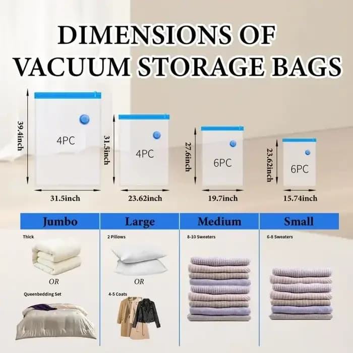 Sac sous vide pour vêtements, sac sous vide avec pompe, essentiels de voyage, sacs peu encombrants pour couettes, couvertures, organisateur de rangement