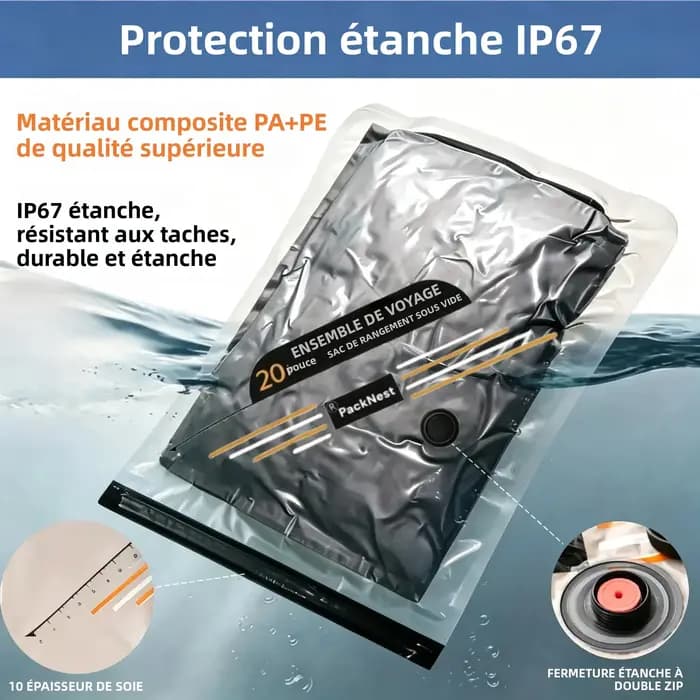 Sacs de Compression sous Vide Voyage Imperméables Rouleau Main Sans Pompe 80% Gain de Place Organisateur Valise Bagage PEVA Réutilisable Haute Qualité Protection Contre l'Humidité et Poussière Rangeme