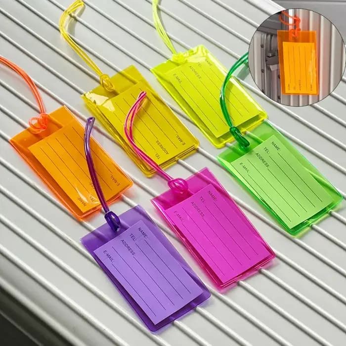Étiquette de bagage transparente colorée arc-en-ciel