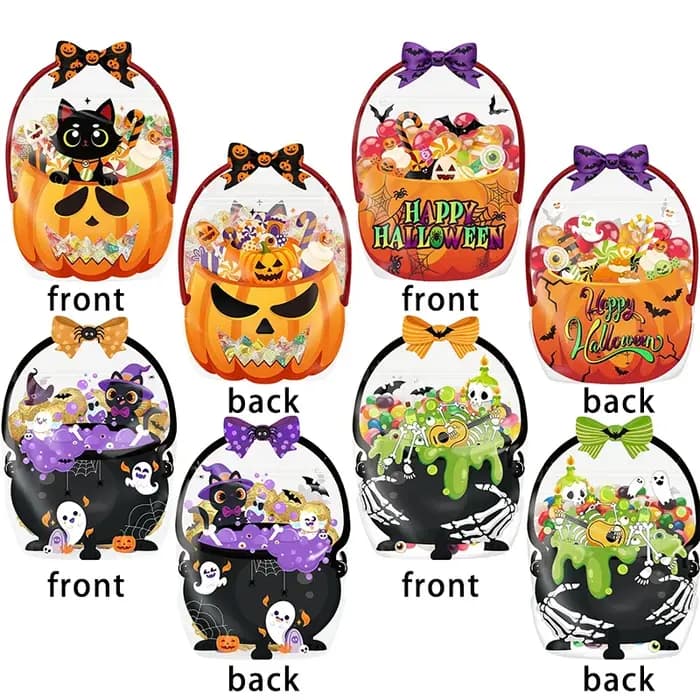 Sacs à bonbons d'Halloween auto-adhésifs (4/8/12 pièces) – Adorables motifs fantômes et citrouilles pour fêtes