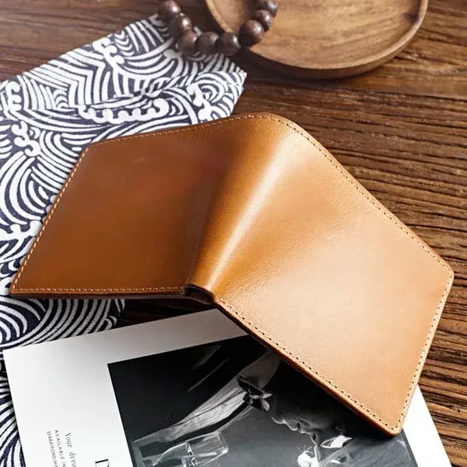 Portefeuille en cuir tanné végétal fabriqué à la main pour hommes, Style court, couche supérieure en peau de vache, pour jeunes étudiants, Clip en cuir horizontal tendance