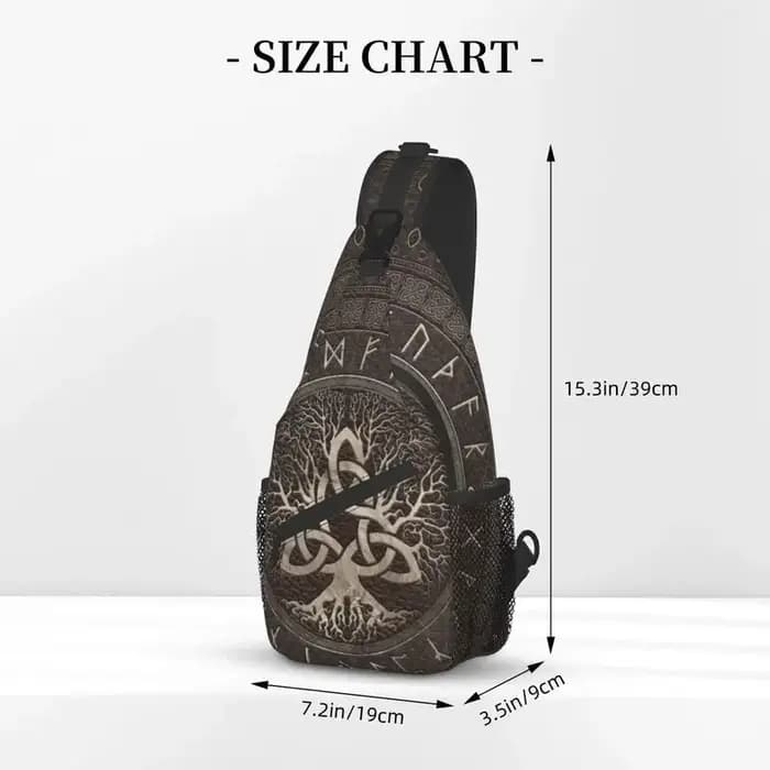 Sac à dos à bandoulière en cuir marron arbre de vie avec Triquetra pour hommes