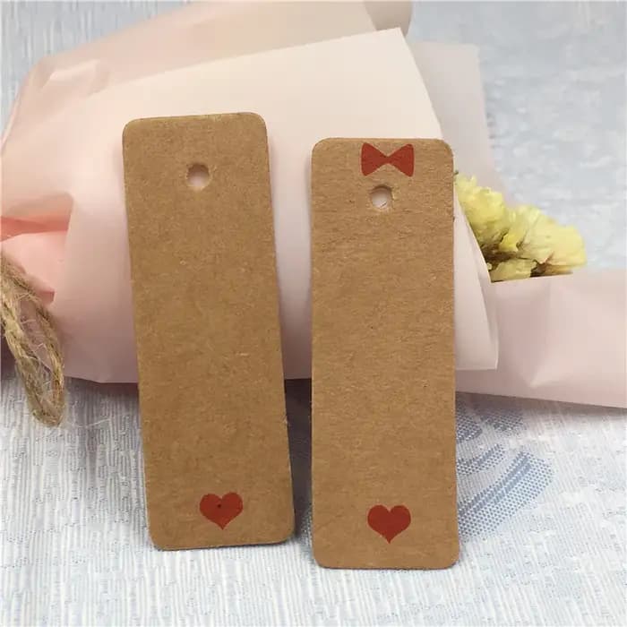 100 pièces 6*2 cm bricolage étiquettes en papier Kraft étiquette de tête bagages fête de mariage boîtes à