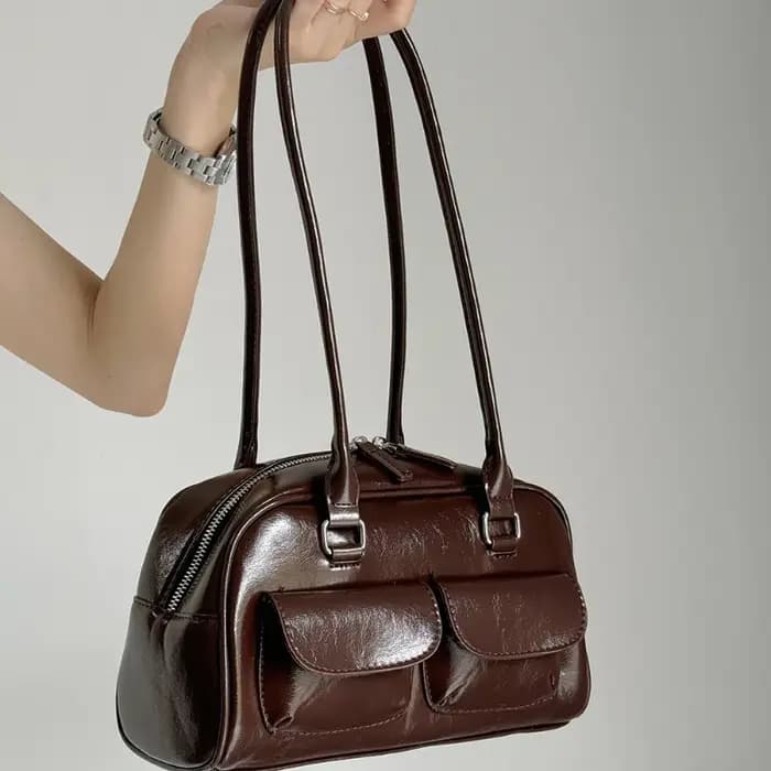 Sac à main de Bowling marron de grande capacité pour femmes