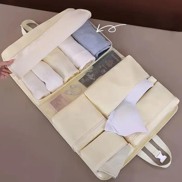 Sac de Voyage Essentiel Multi-Compartiments – Organisateur de Valise Suspendu pour Sous-vêtements et Chaussettes