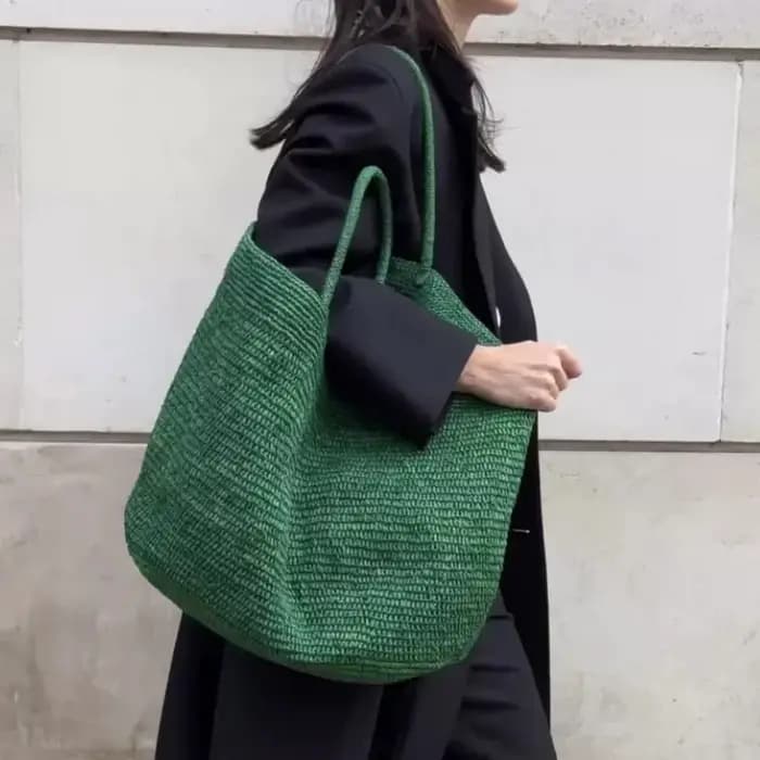 Sac à main en herbe de raphia grande capacité